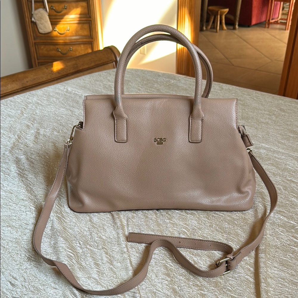 BCBG Tan Leather Bag with long strap